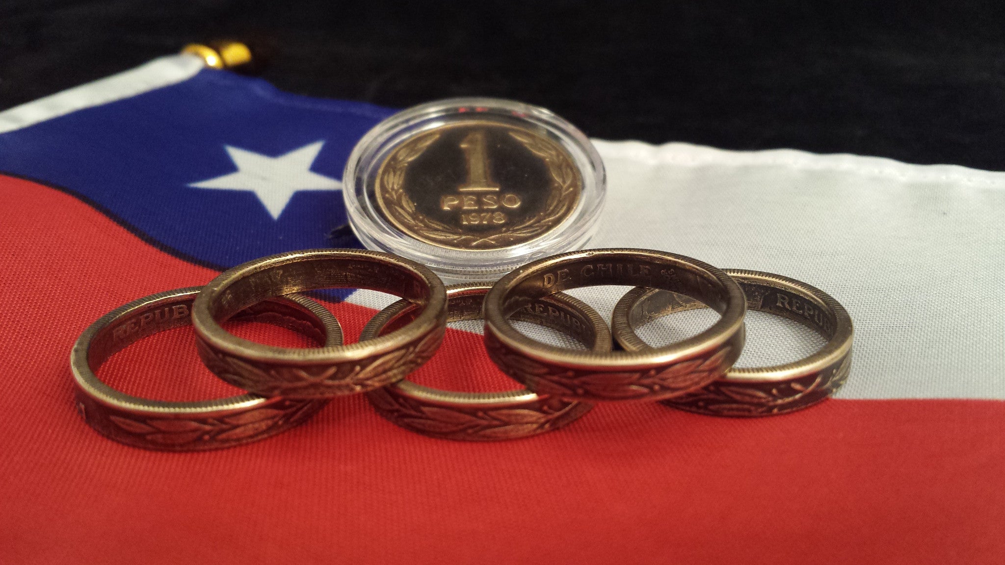 Chile 1 Peso Bronze Coin Rings