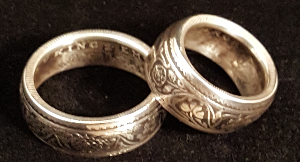 British India "King George V Emperor" Silver One Rupee Coin Rings