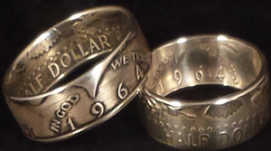 1964 Kennedy Silver Half Dollar Coin Rings